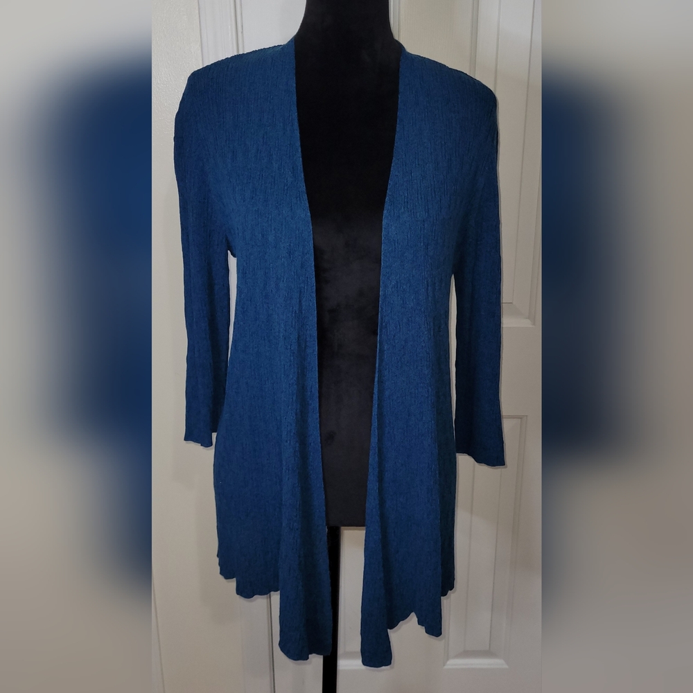 Jones Studio Separates Women's 3/4 Sleeves Open Front Cardigan Blue Size Large
